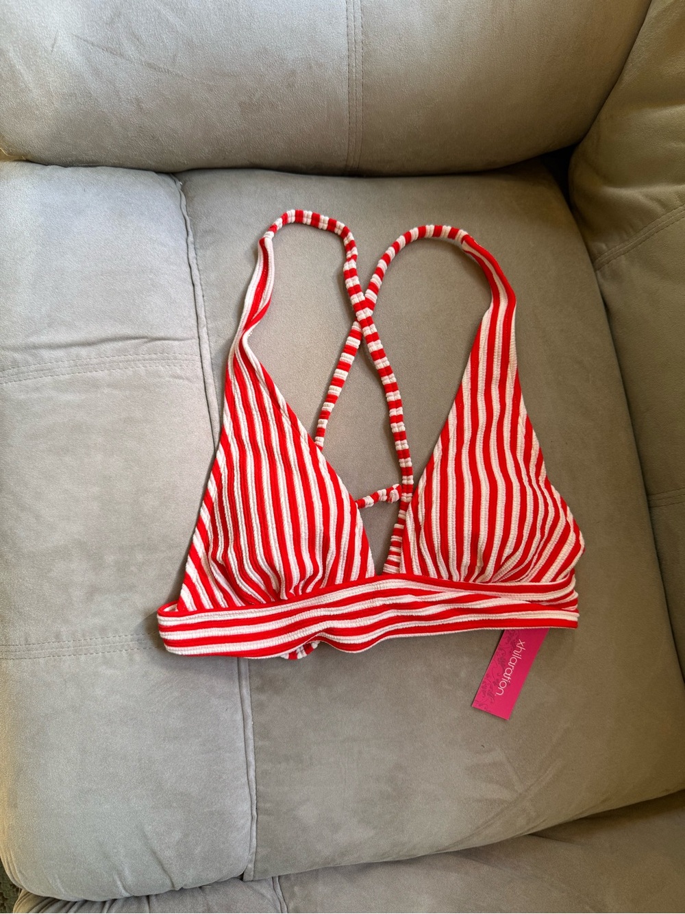 Xhilaration Red and White Striped Triangle Bikini Top NWT